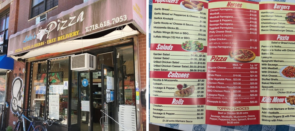 Luke's Pizza Menu